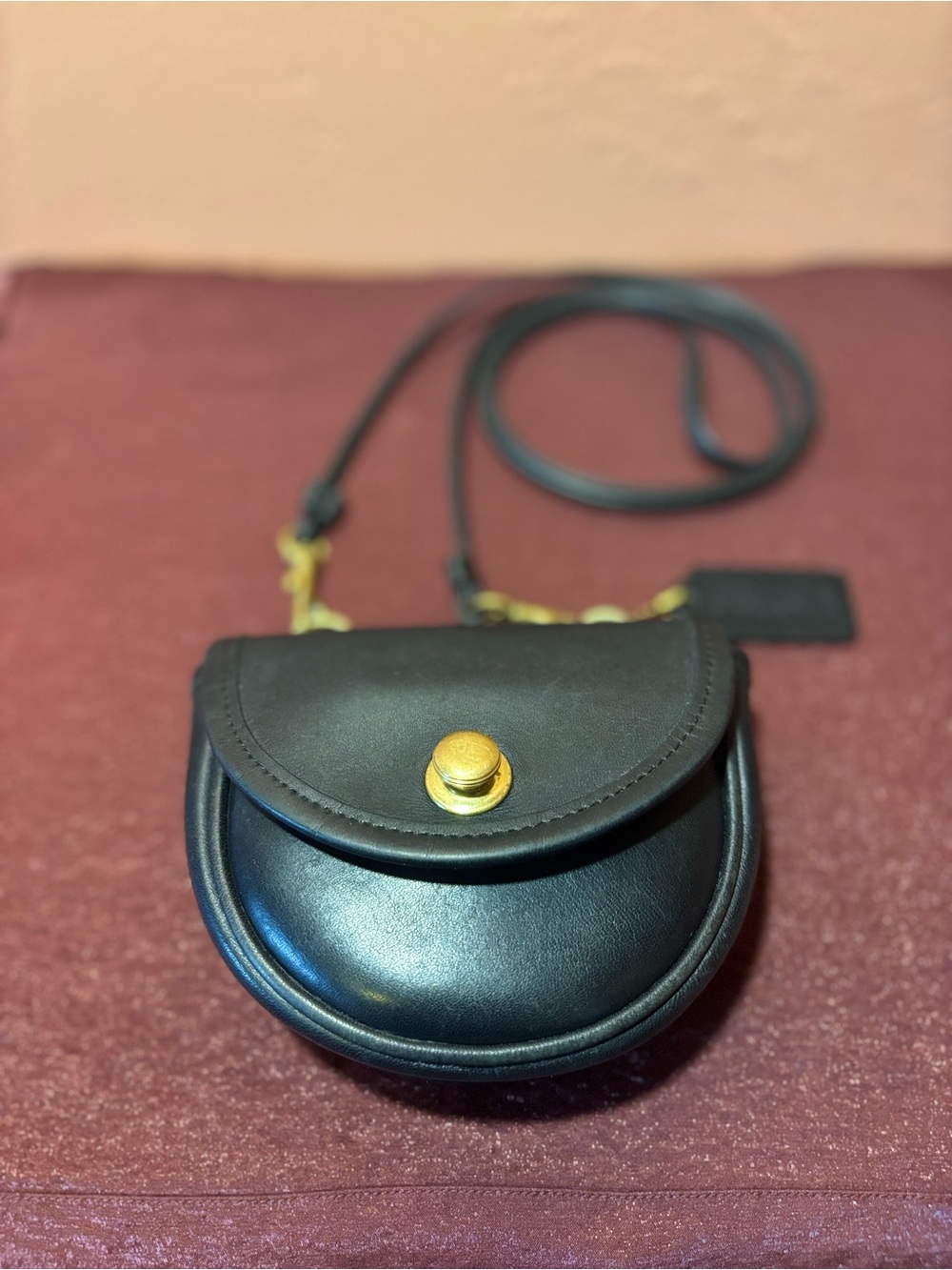 Coach USA Made Vintage Black Leather Crossbody Belt Saddle Purse Brass Hardware